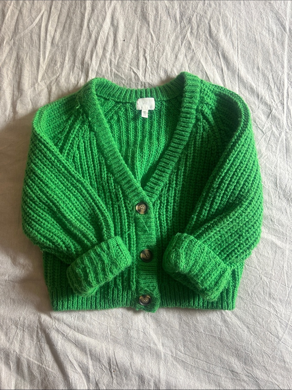 Swedish H&M Bright Green Chunky V-Neck Cardigan - Picture 4 of 5